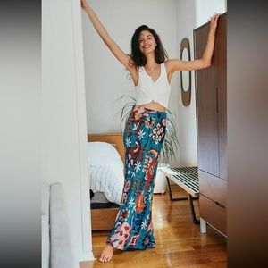 Anthropologie X Farm Rio Gabriela Knit Tropical Maxi Skirt Turquoise Small